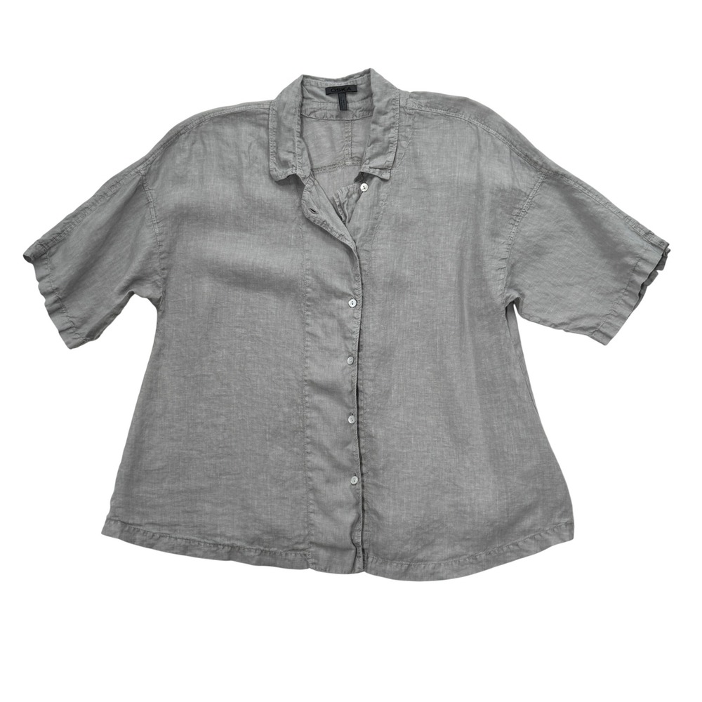 Oska Womens Linen Boxy Button Up Shirt Sz 0 Oatmeal Lagenlook Coastal Grandma